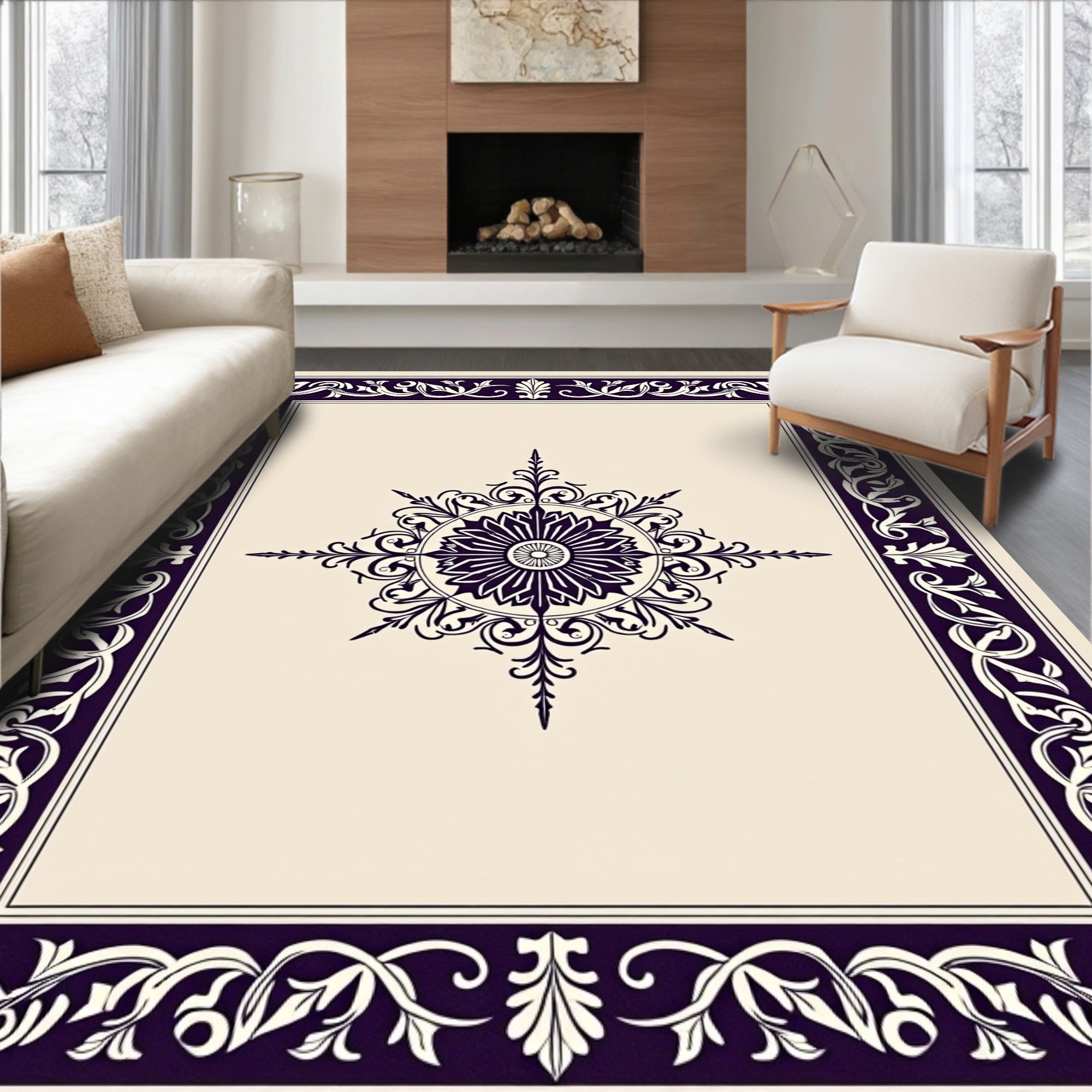 Ornate Floral Scroll Work Rug