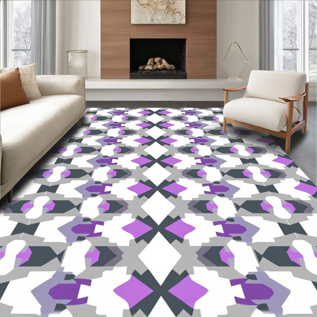 Modern Purple Gray Geometric Abstract Pattern Rug