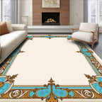 Ornate Floral Blue Gold Border Design Rug