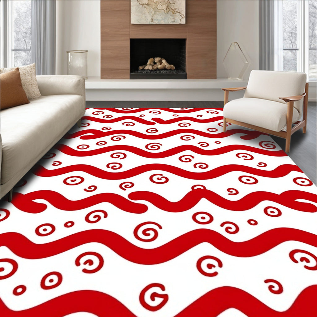 Red Curvy Swirl Pattern Rug