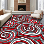 Abstract Swirl Lines Red and Gray Rug