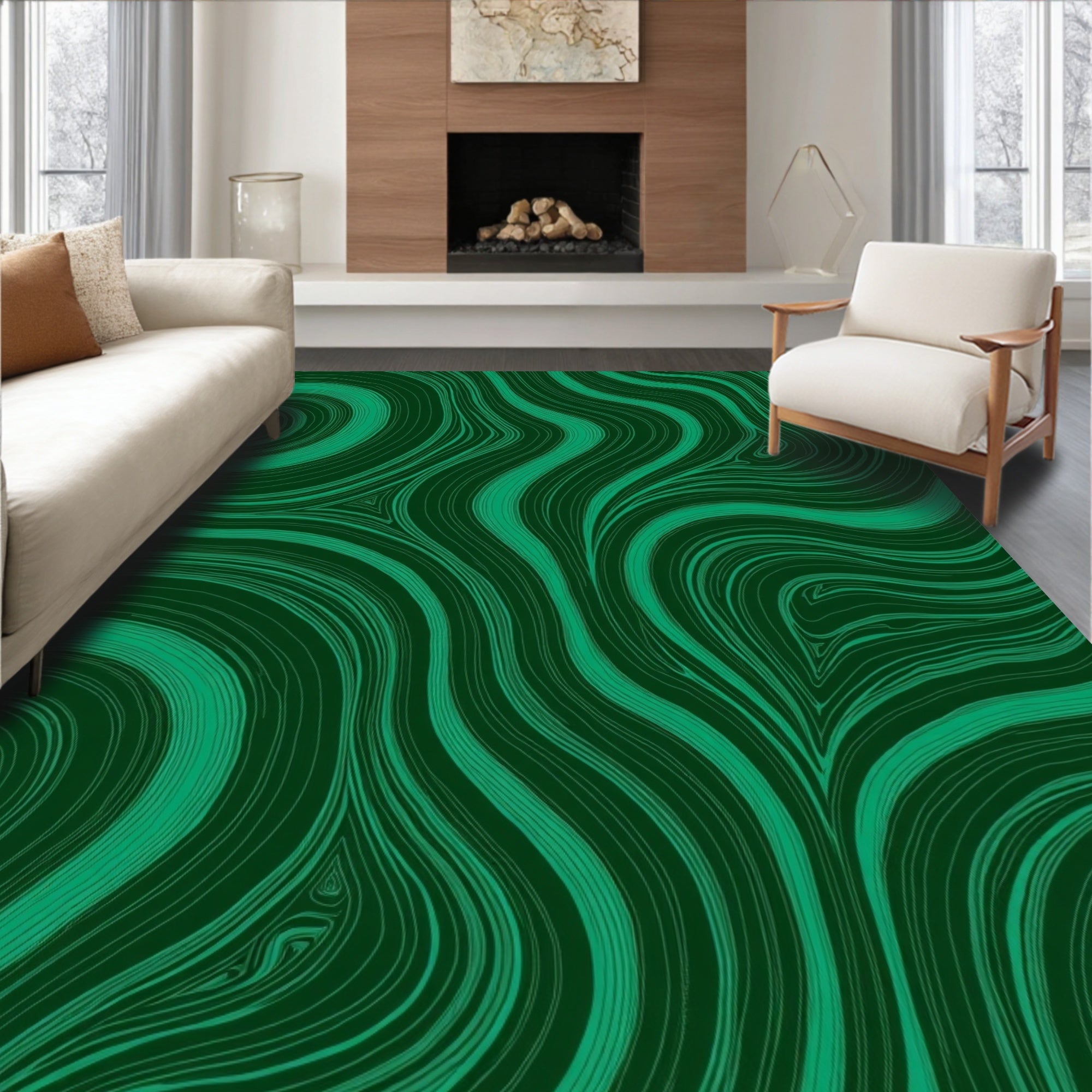 Abstract Green Swirl Pattern Rug