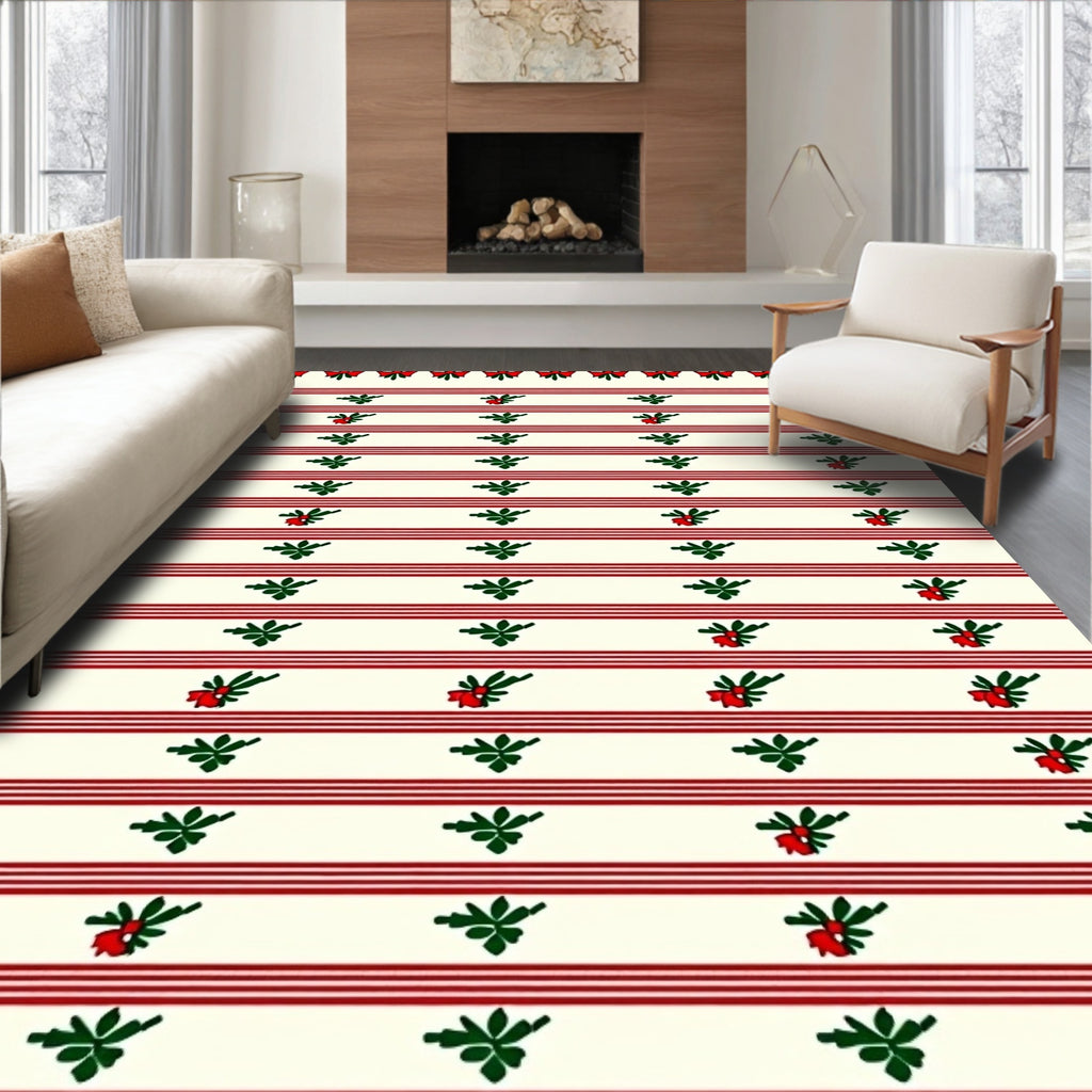 Red Stripe Holly Berry Accents Rug