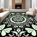 Intricate Floral Mandala Black and Light Green Rug