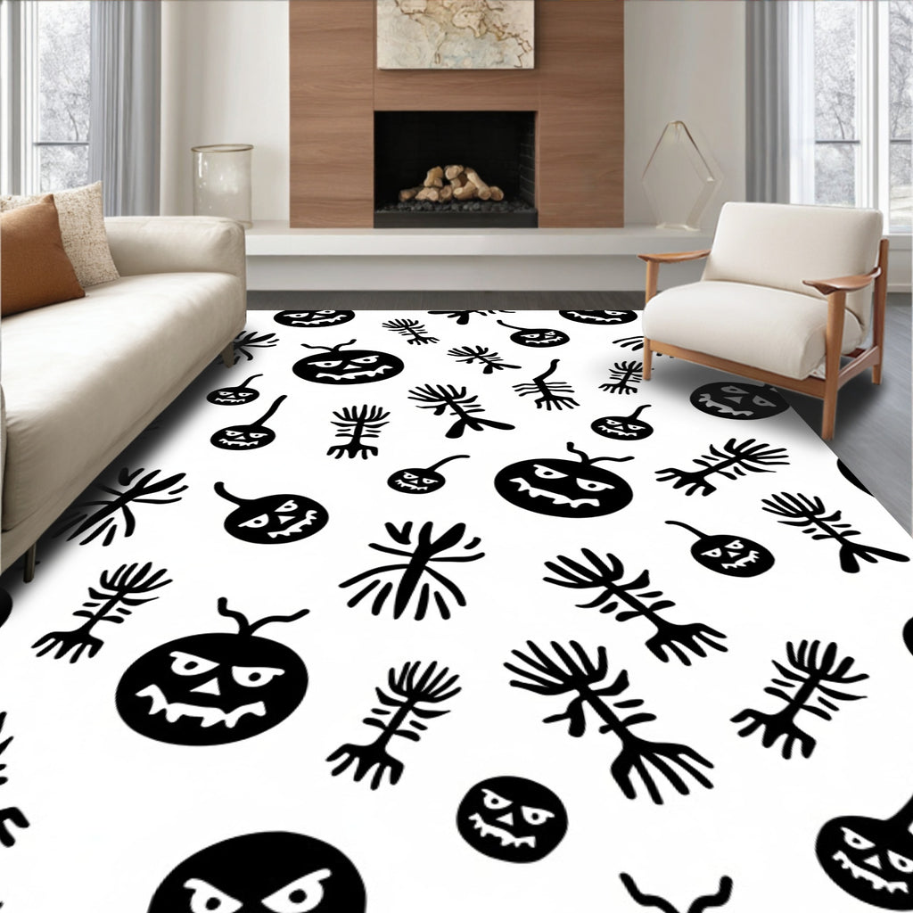 Whimsical Spooky Faces Skeletons Jam Pattern Rug