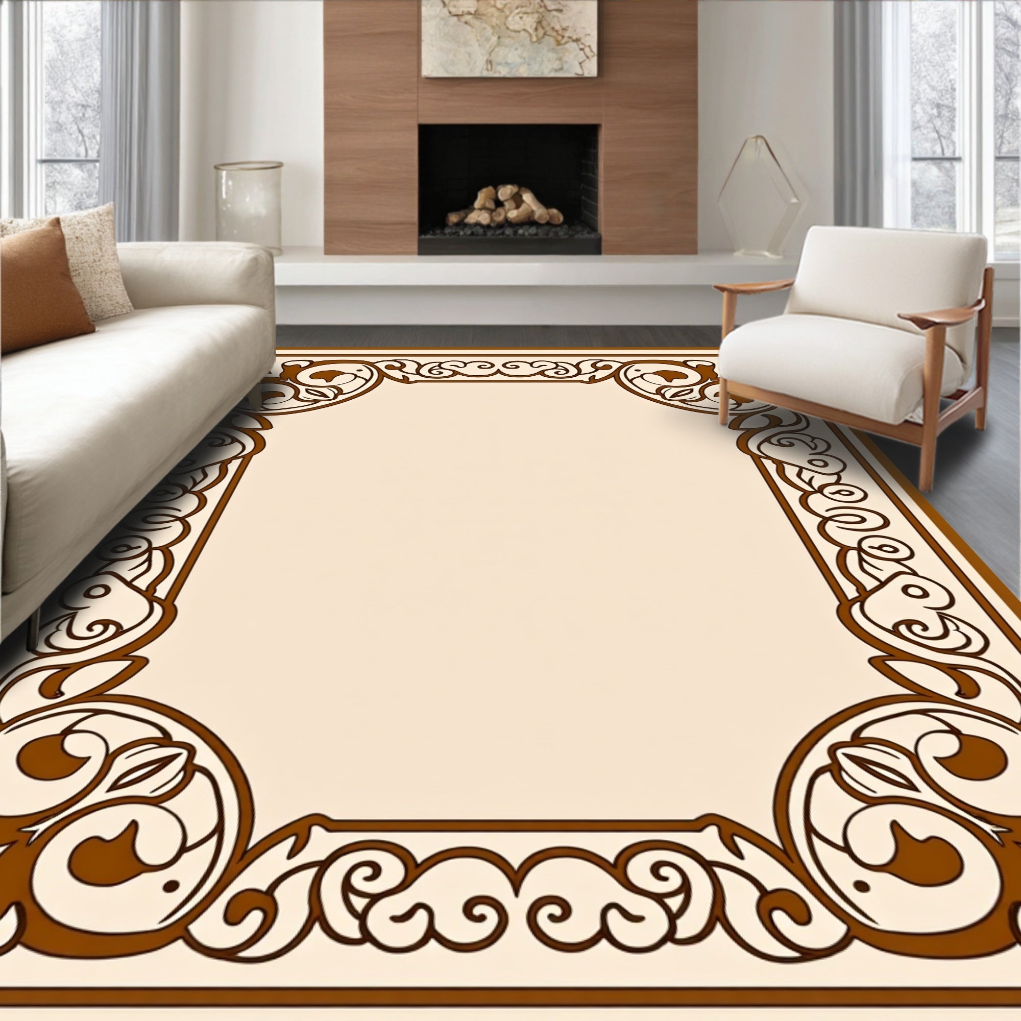 Elegant Floral Vine Border Design Rug