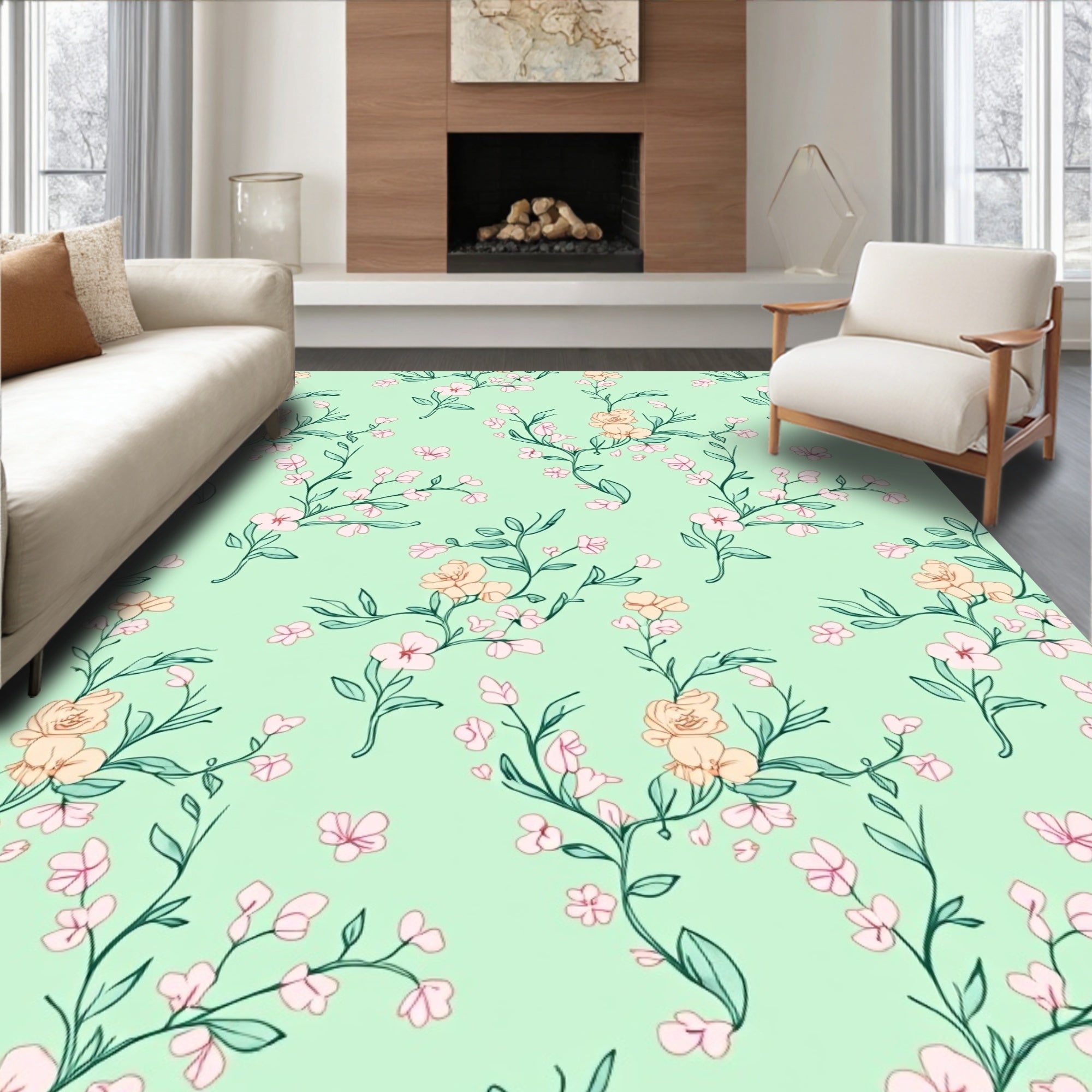 Delicate Floral Vine Pattern Rug