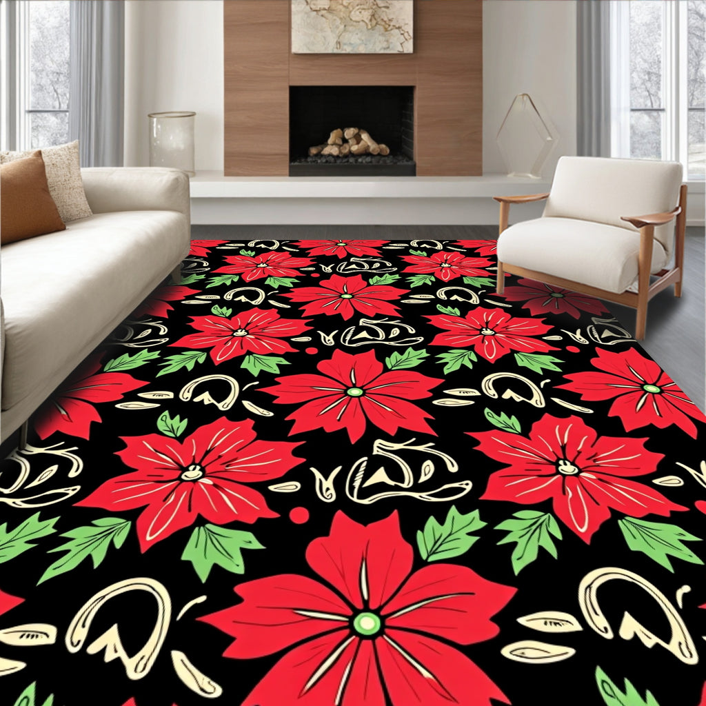 Bold Red Floral Pattern Rug