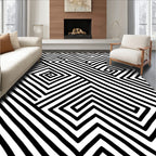 Minimalist Black White Striped Maze Rug