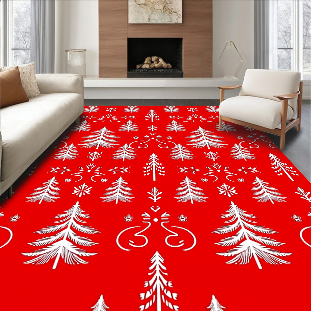Festive Trees Winter Snowflake Pattern Rug
