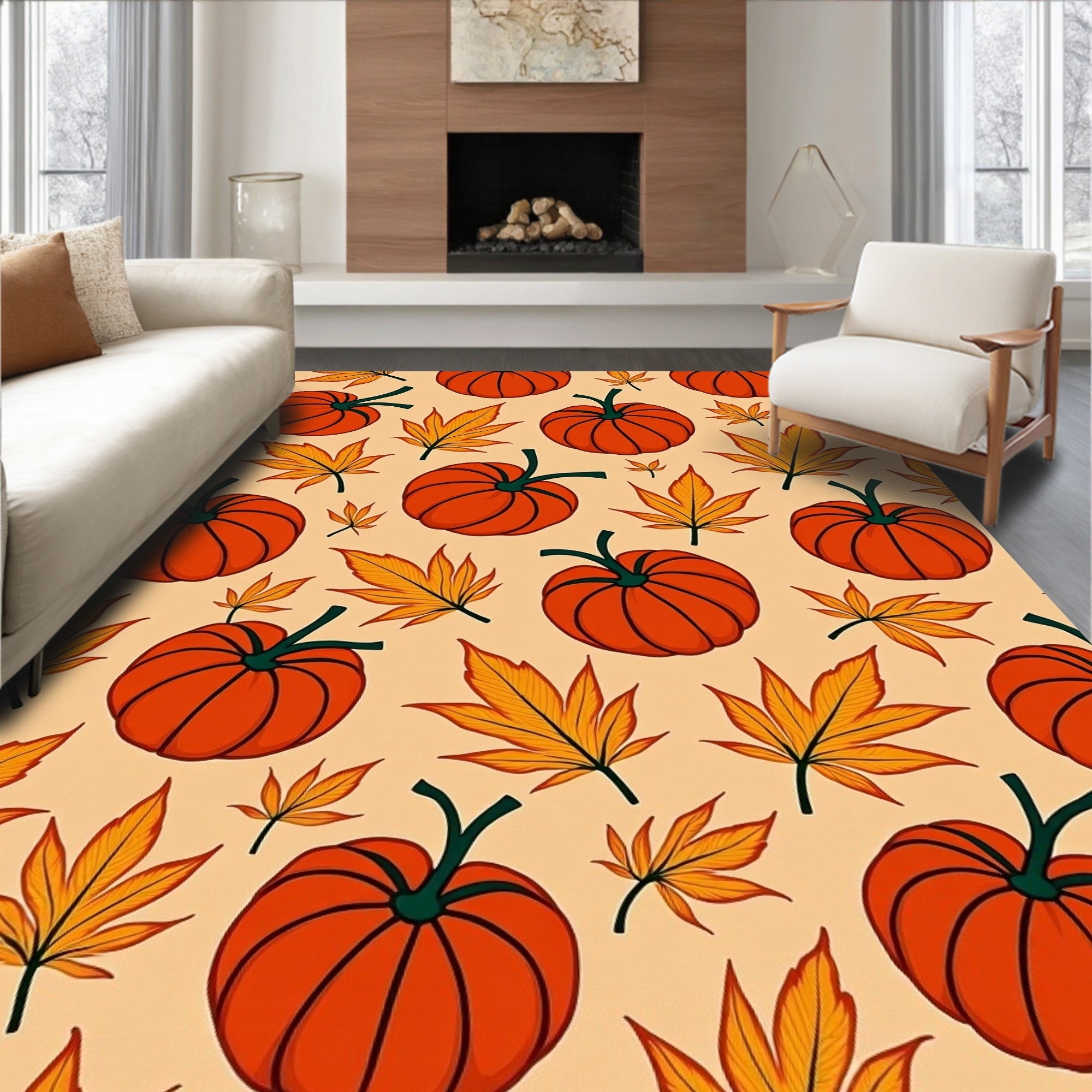 Autumn Pumpkins and Maple Leaves Pattern Rug