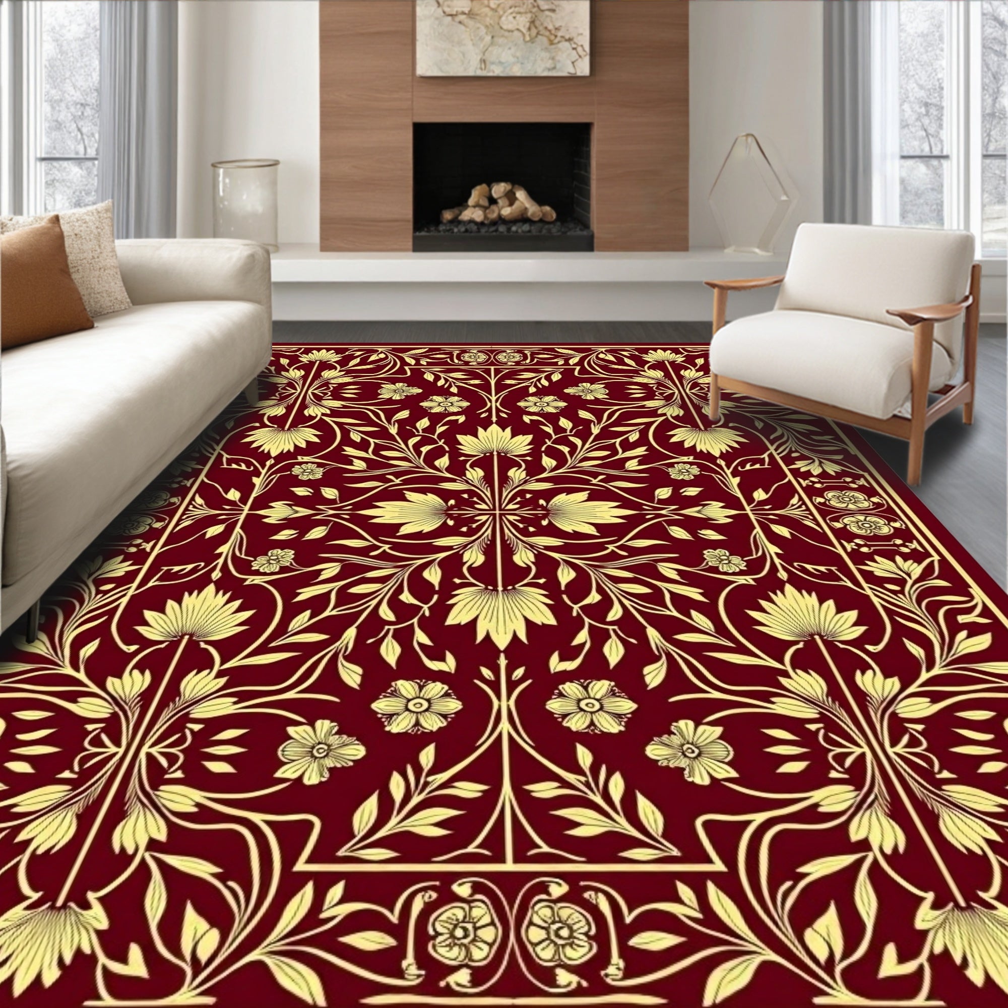 Rich Floral Motif Art Nouveau Rug