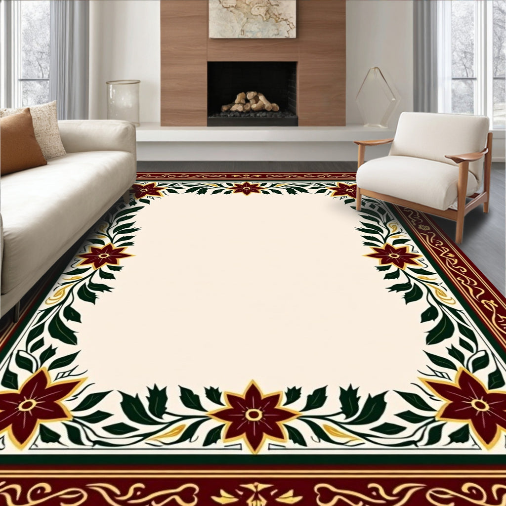 Ornate Floral Border Design Rug