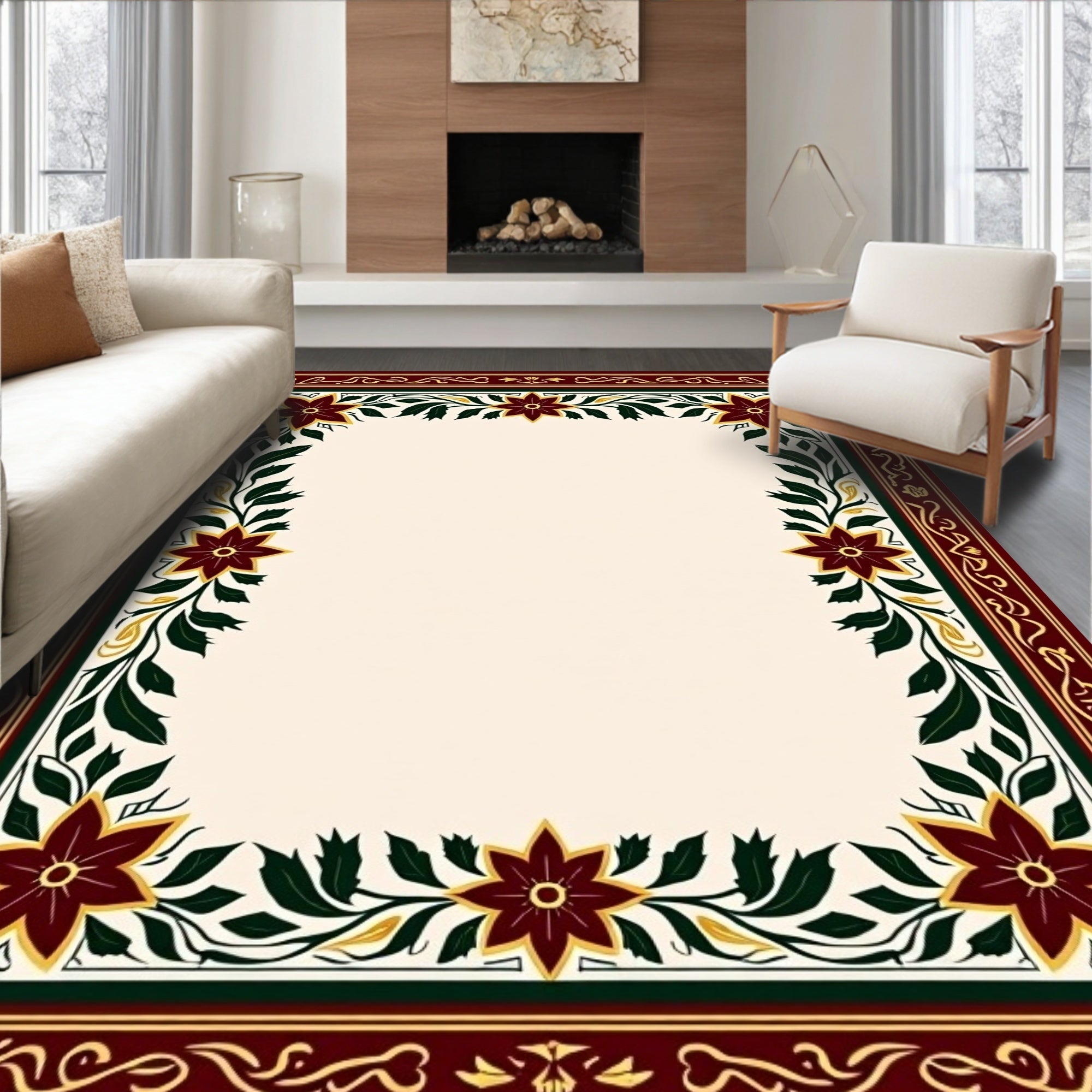Ornate Floral Border Design Rug