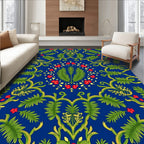 Rich Blue Floral Vine Garden Rug