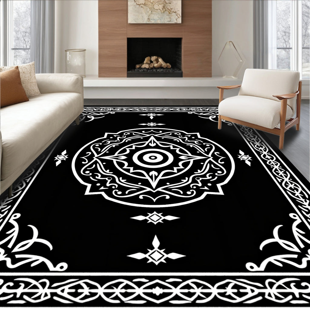 Black White Mandala Pattern Rug