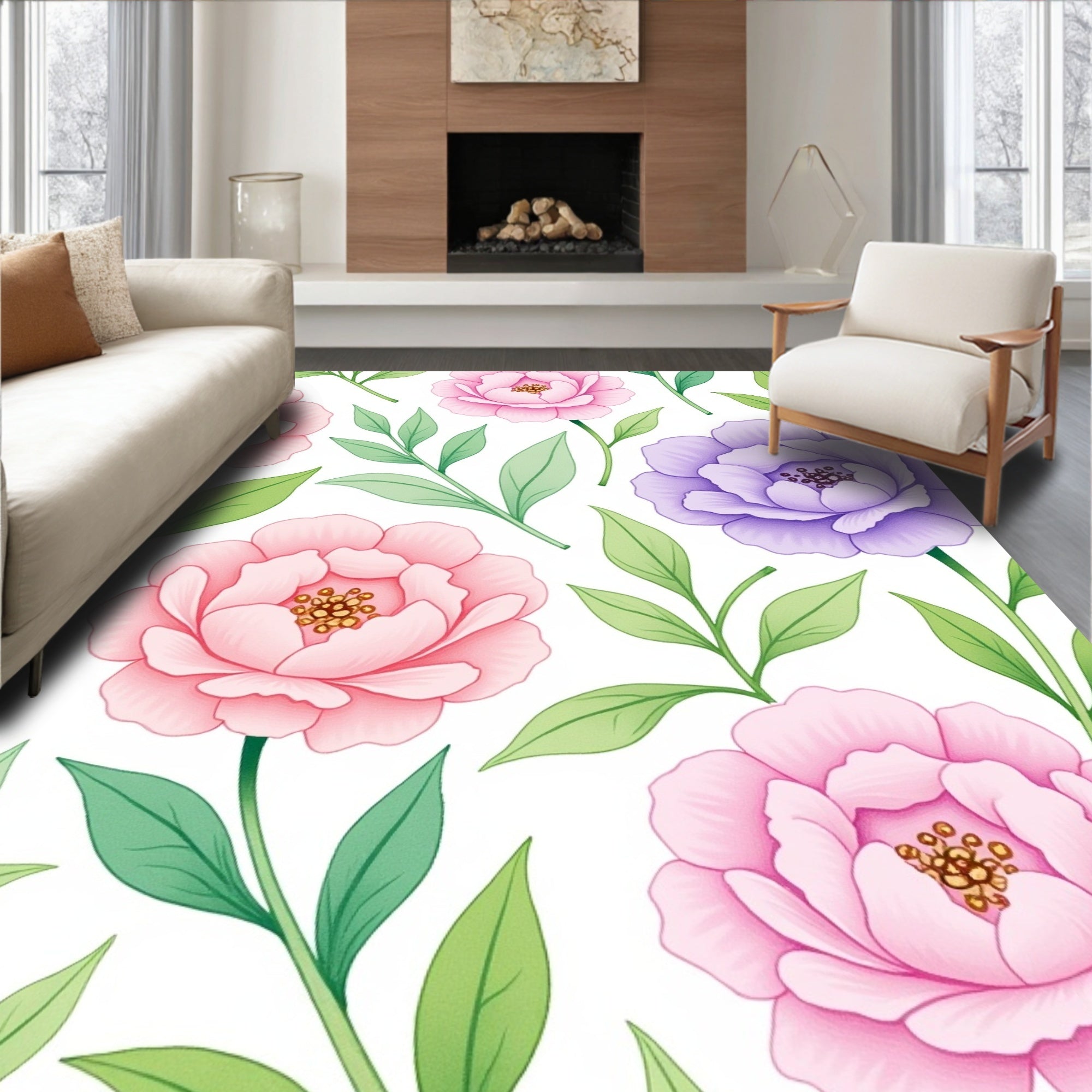 Floral Pastels Garden Pattern Rug