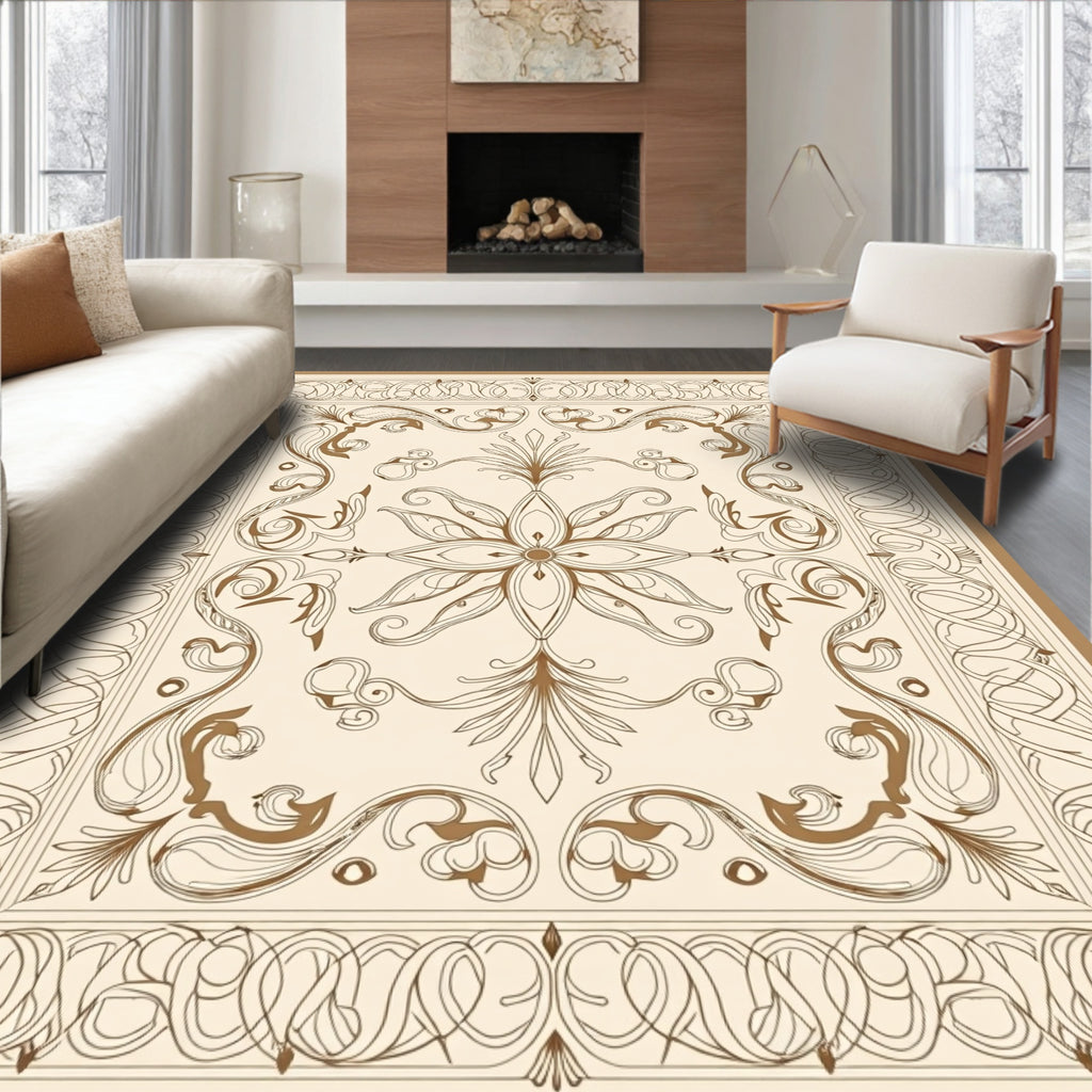 Classical Floral Scrollwork Square Pattern Rug