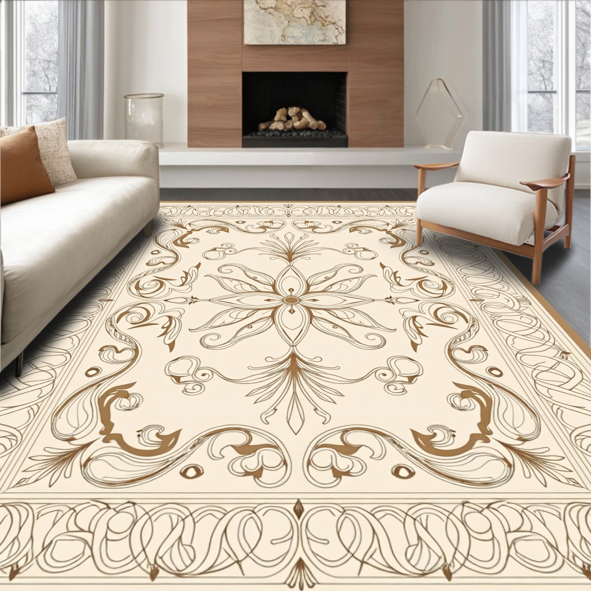 Classical Floral Scrollwork Square Pattern Rug