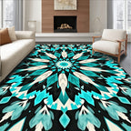 Cyan Feathered Mandala Pattern Rug