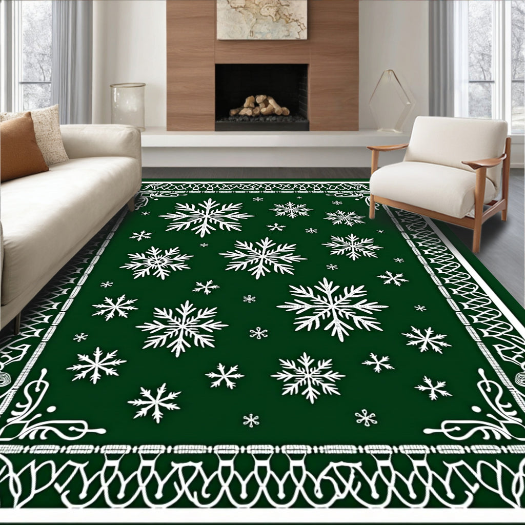 Elegant White Snowflake Festive Design Rug