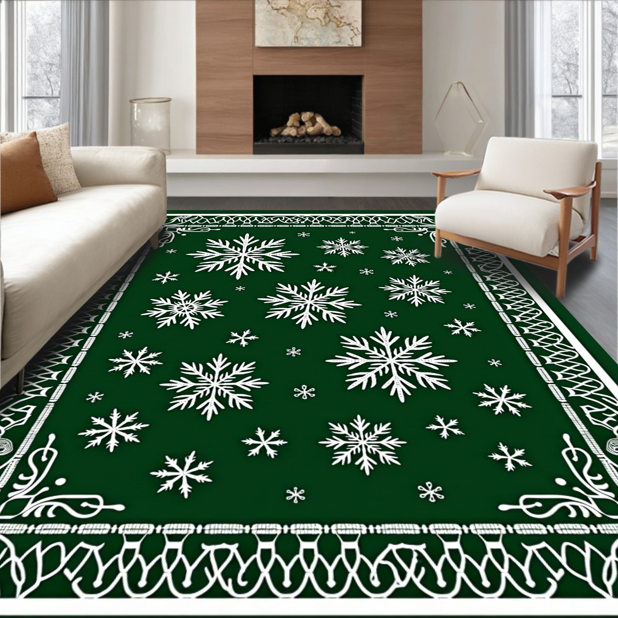 Elegant White Snowflake Festive Design Rug