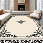 Ornate Black Swirl Floral Frame Rug