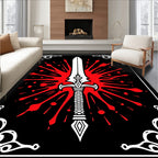 Bold Sword Crimson Splatter Design Rug