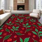 Deep Red Cherry Blossom Leaf Pattern Rug
