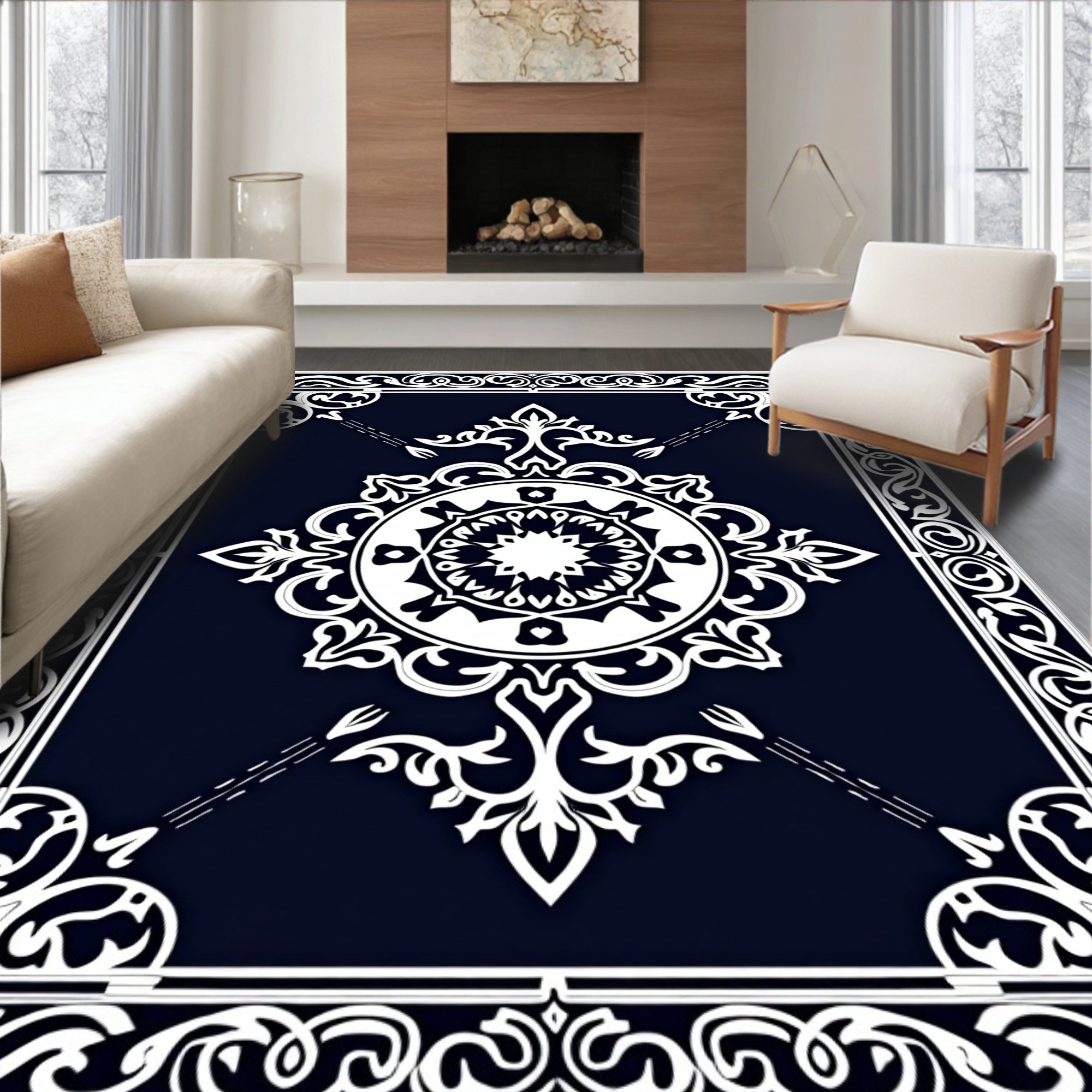 Ornate Floral Mirror Design Rug