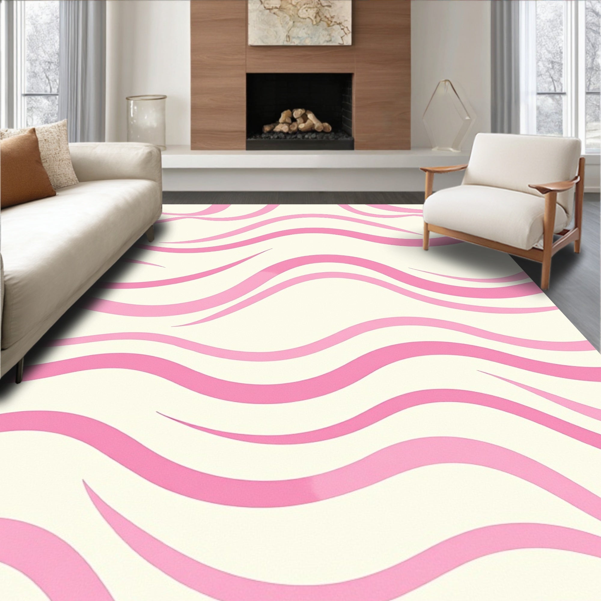 Pink Swirl Pattern Wave Design Rug