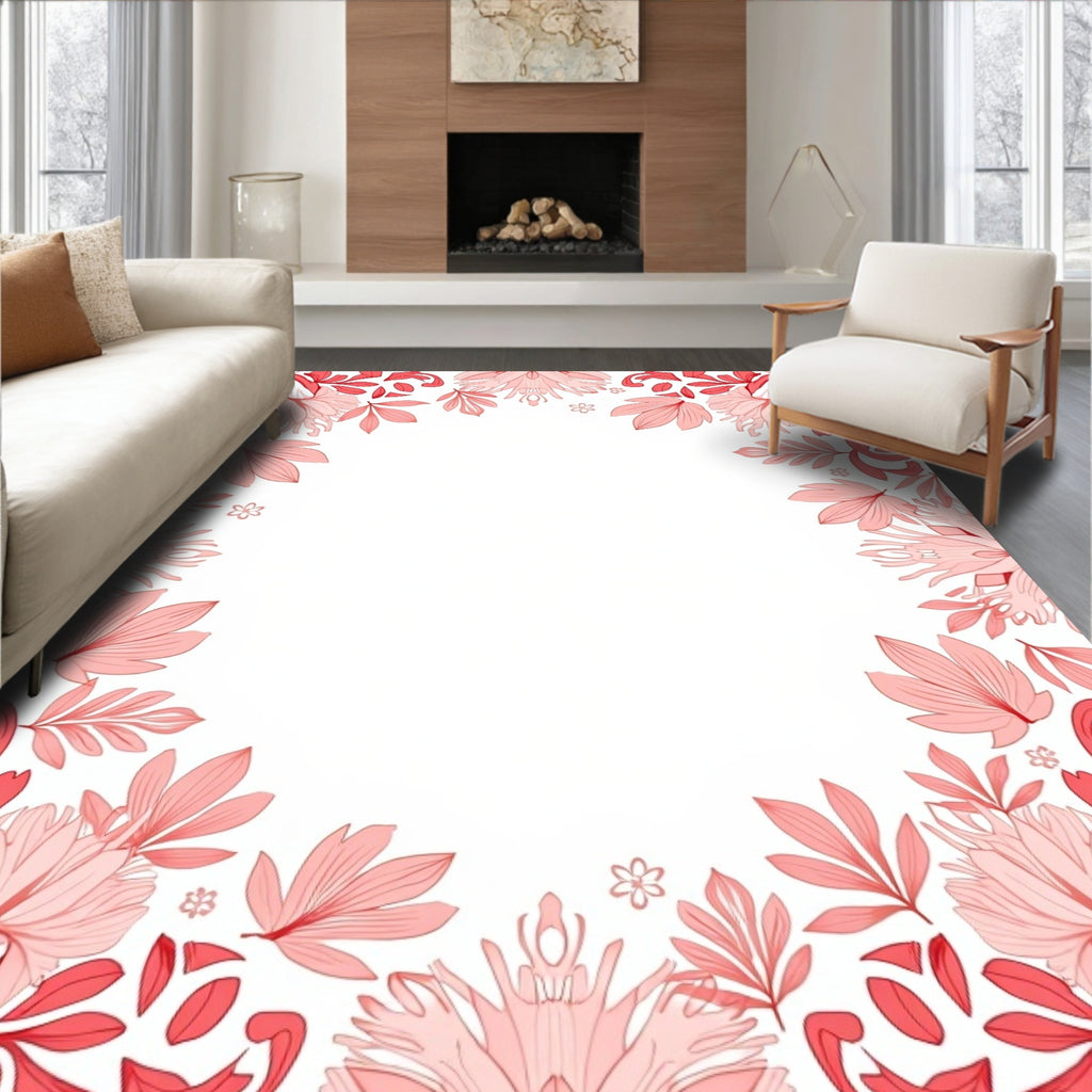 Coral Floral Border Design Rug