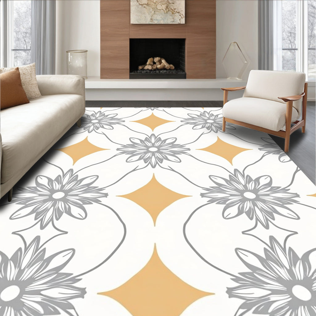Grey Floral Diamond Pattern Rug