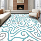 Curving Teal And Gray Abstract Design Rug
