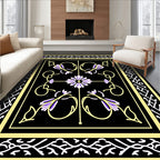 Ornate Floral Vine Black Rug Design Rug