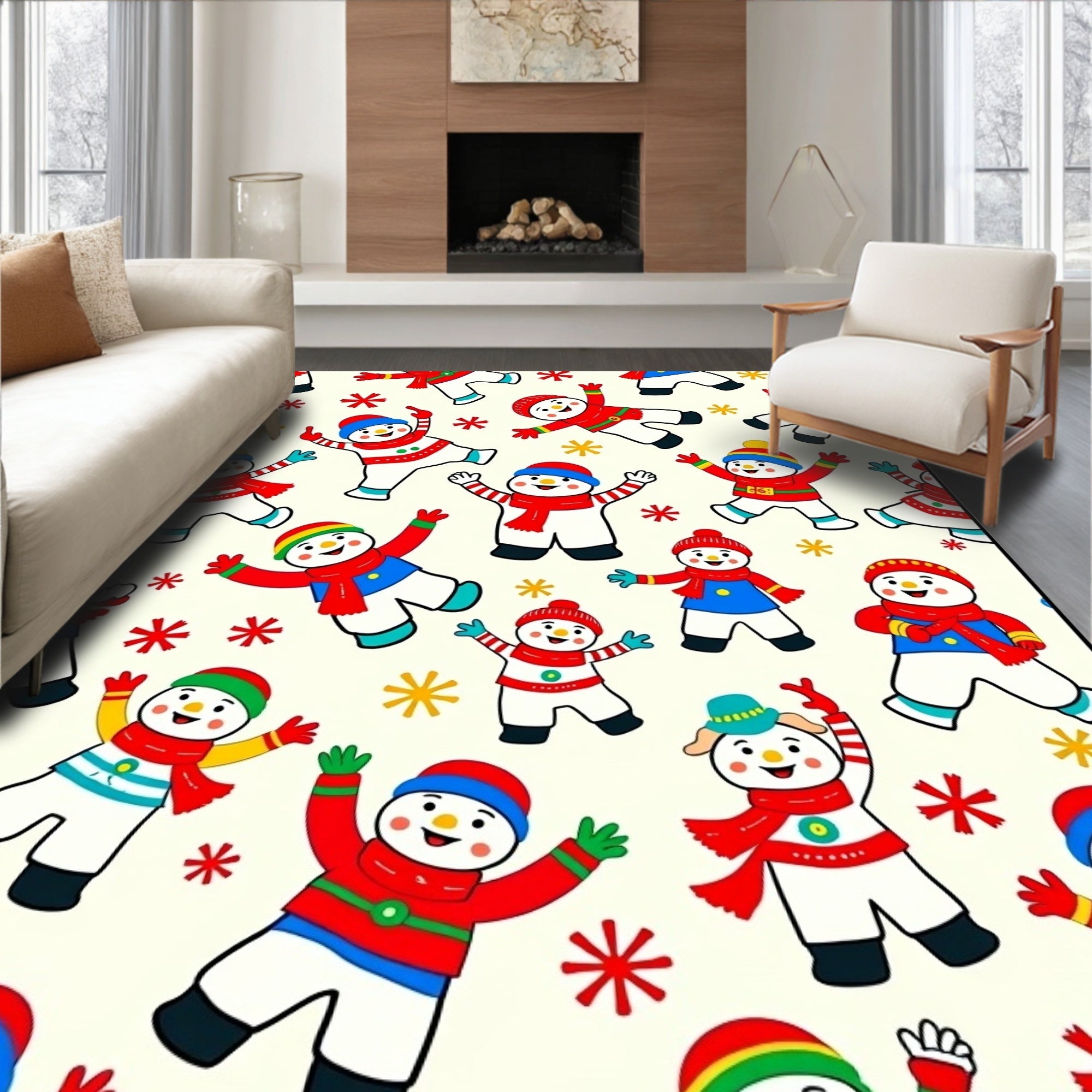 Festive Snowman Pattern Design Rug