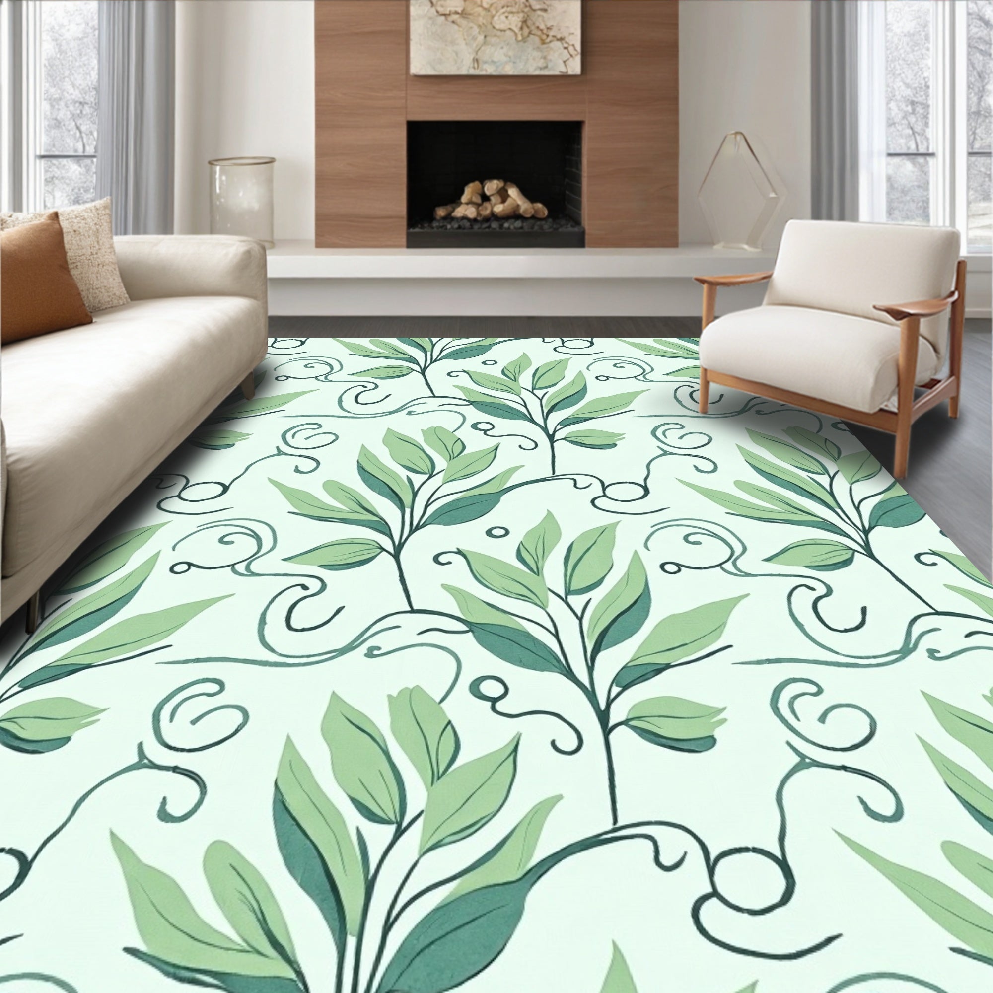 Green Leaf And Vine Pattern Rug