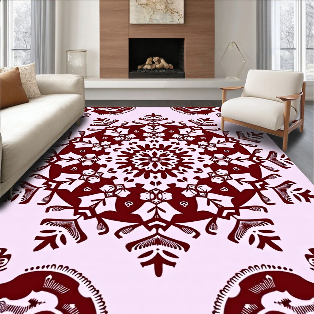 Maroon Floral Mandala Decorative Rug