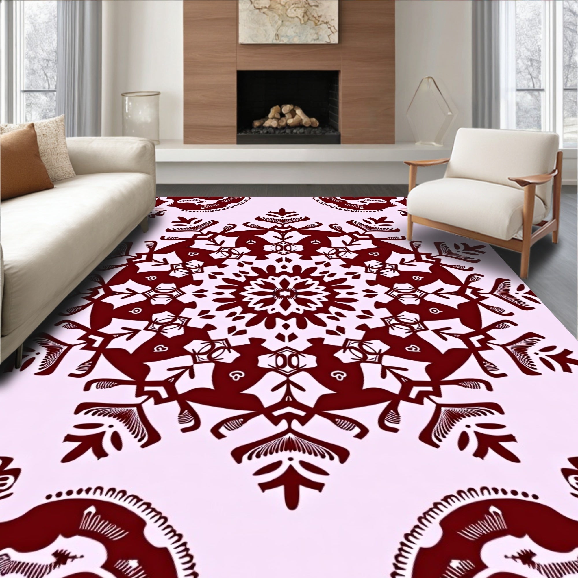 Maroon Floral Mandala Decorative Rug