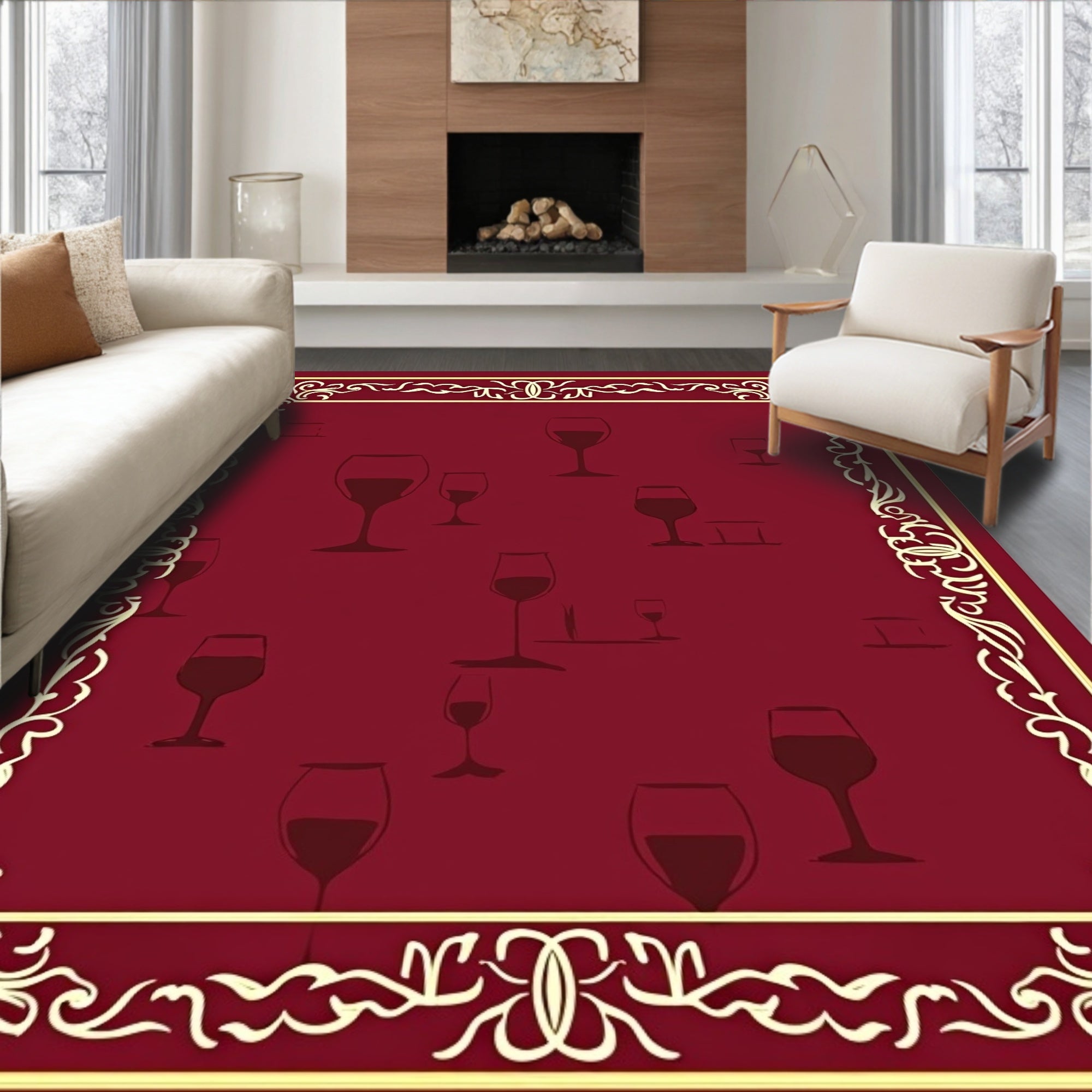 Regal Wine Glasses Ornate Border Rug