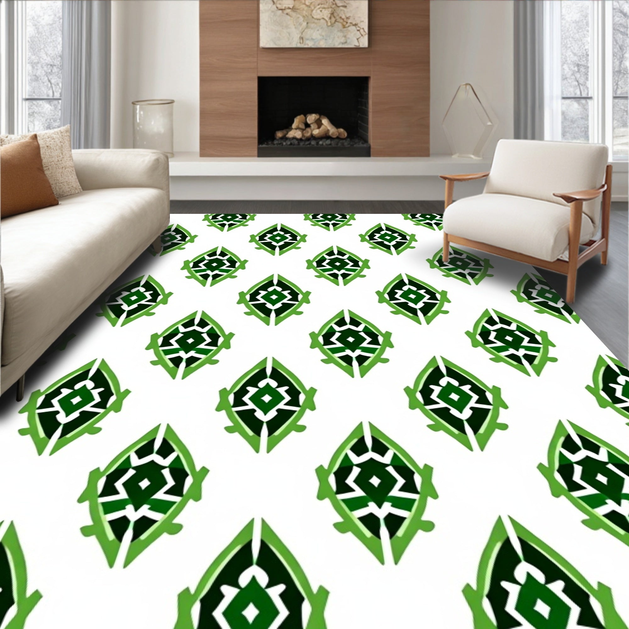 Green Diamond Pattern Geometric Design Rug