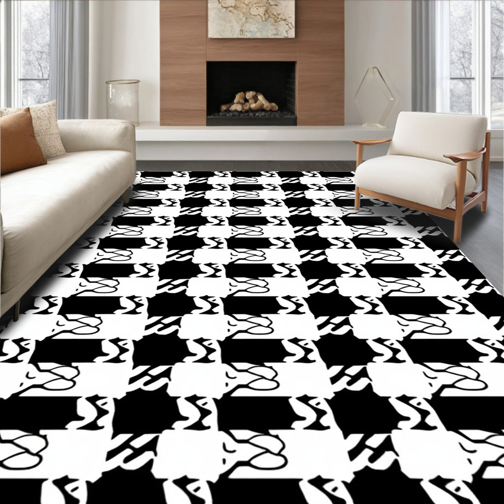 Houndstooth Abstract Black White Pattern Rug