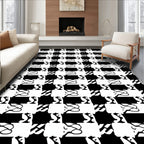 Houndstooth Abstract Black White Pattern Rug