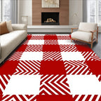 Red and White Bold Checked Pattern Rug