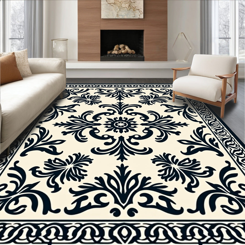 Elegant Scrollwork and Floral Damask Design Rug