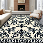 Elegant Scrollwork and Floral Damask Design Rug