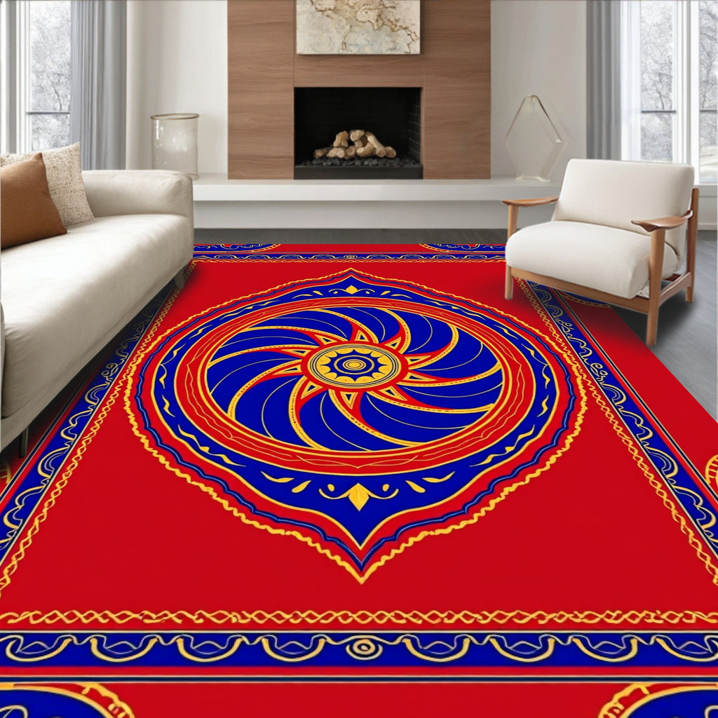 Red Blue 2 Tone Mandala Design Rug