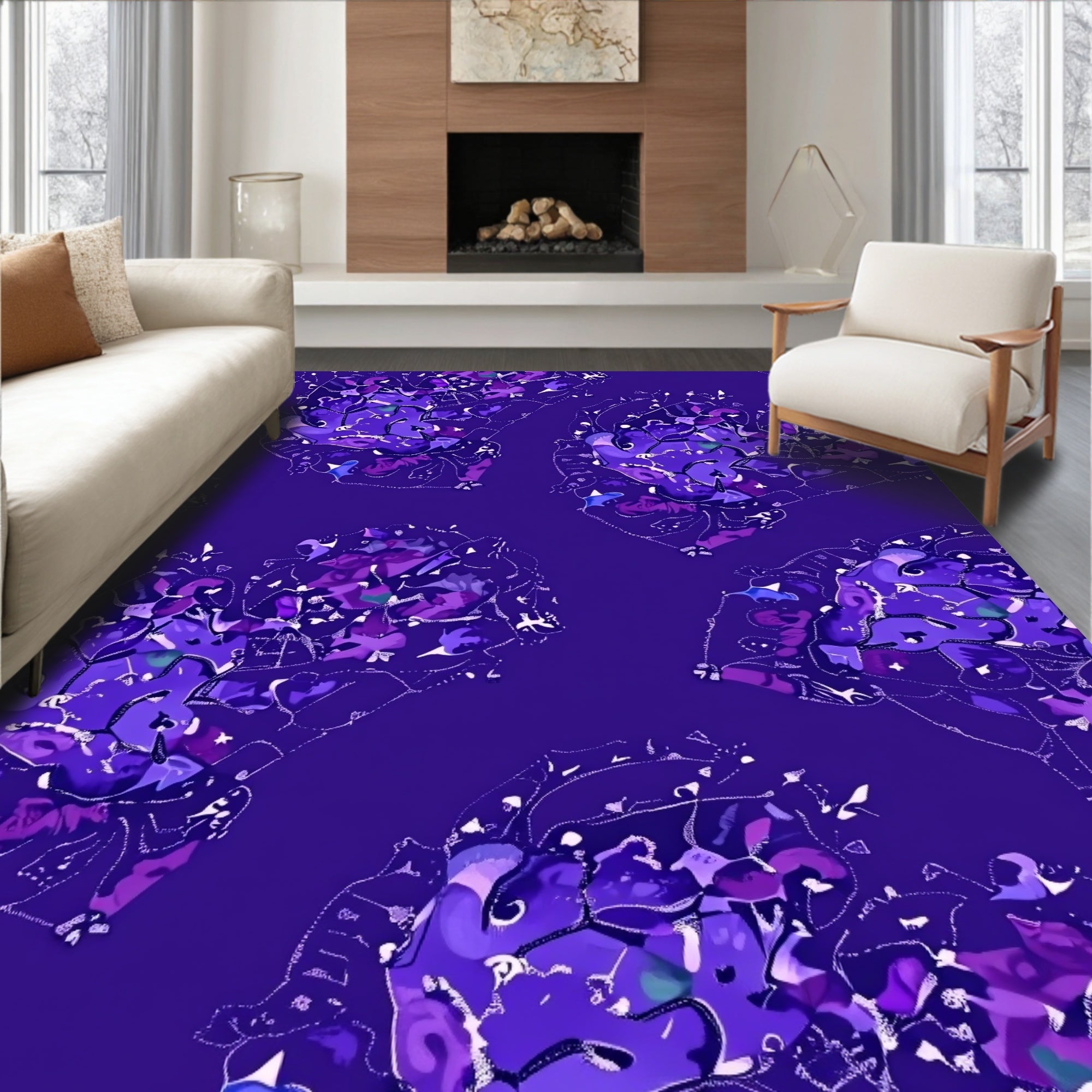 Abstract Purple Floral Splash Design Rug