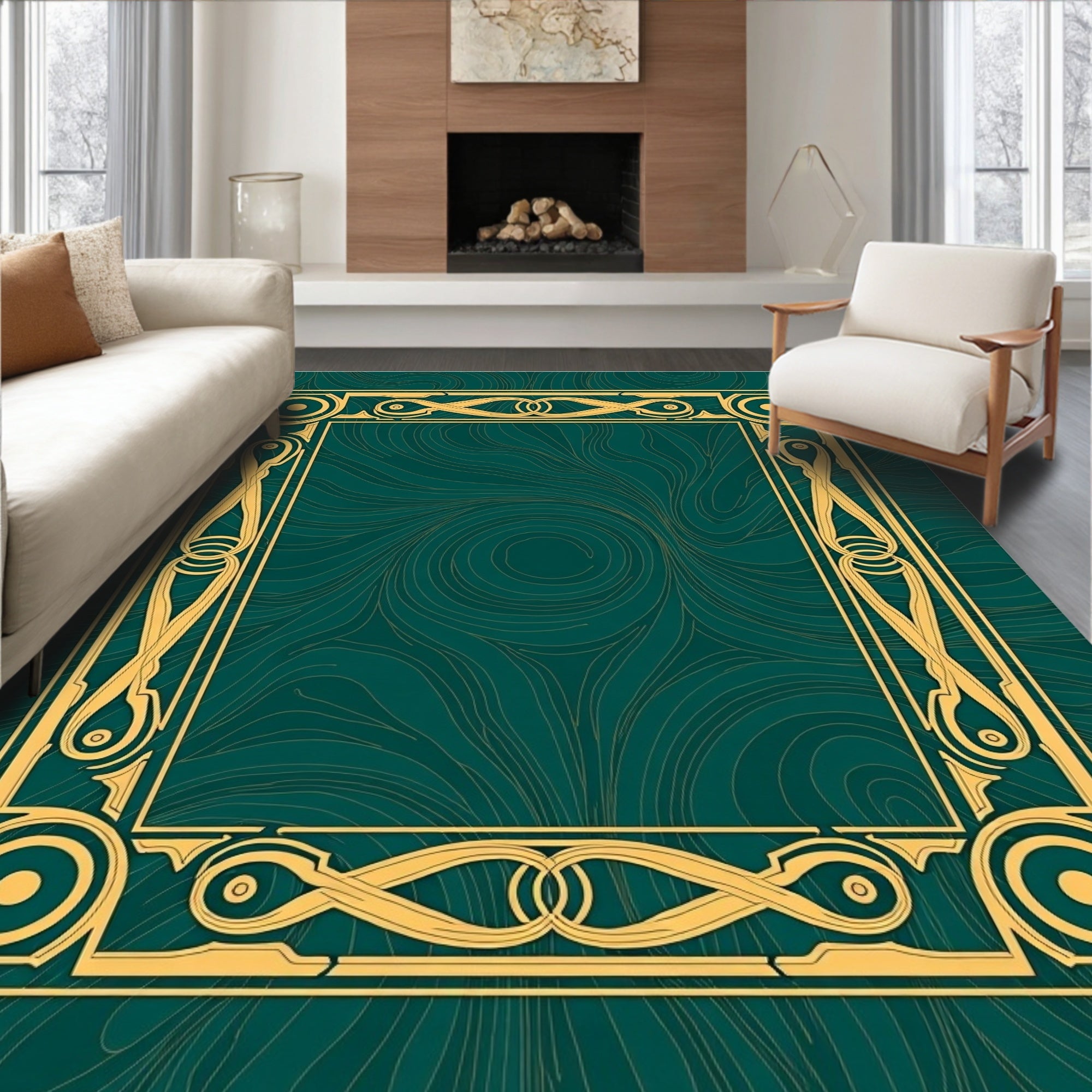 Elegant Gold Swirls Pattern Rug