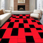 Bold Red Black Geometric Check Rug